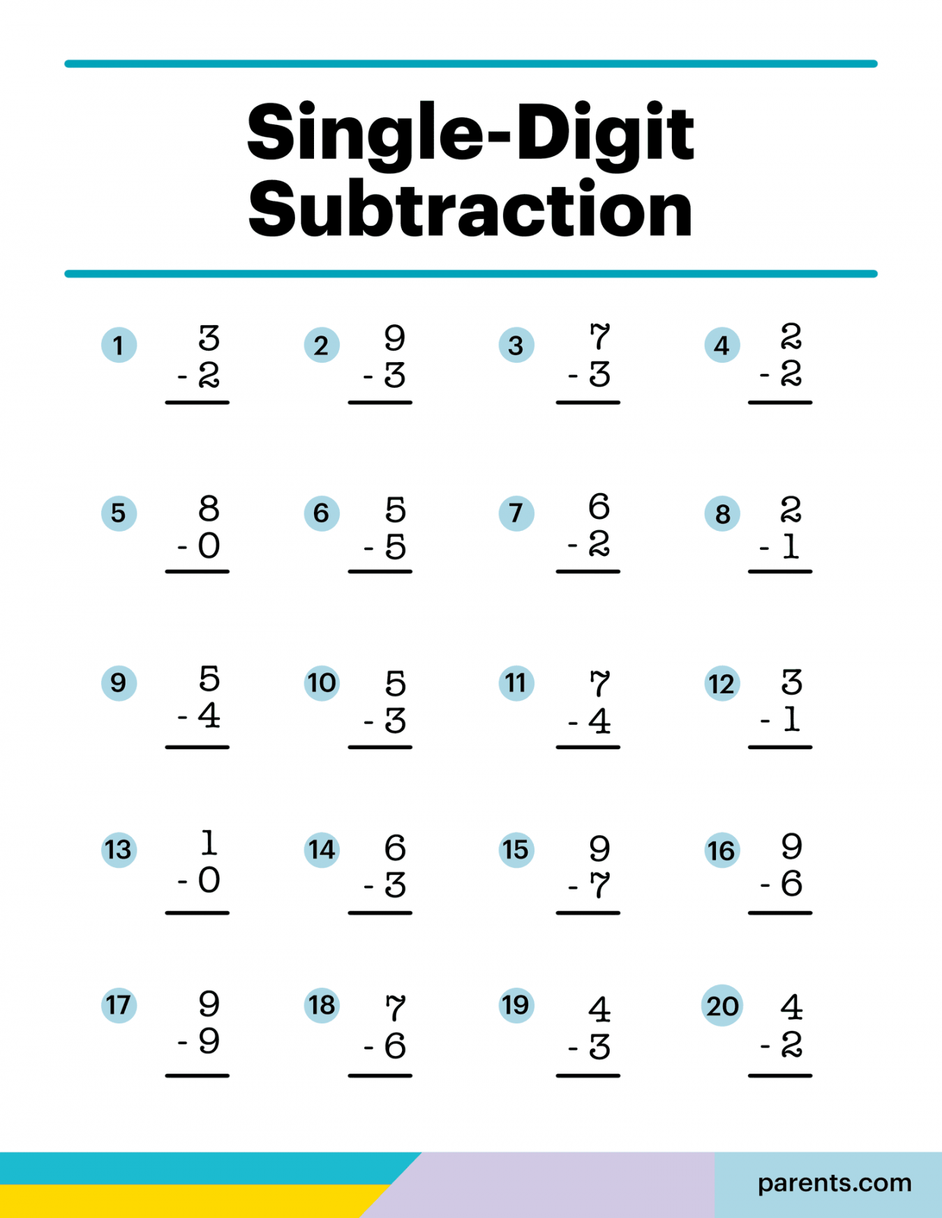 Subtraction Worksheets for First Through Third Graders