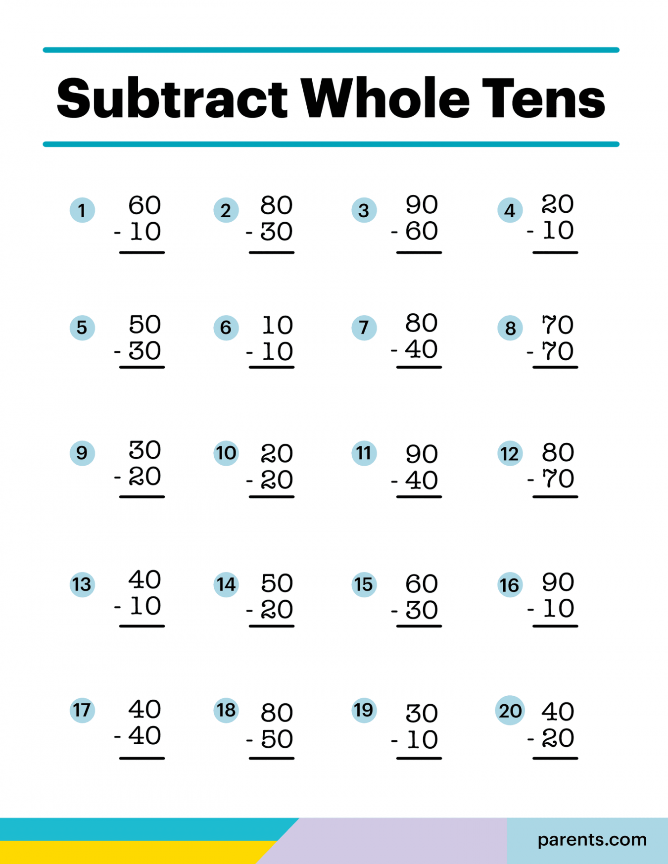 Subtraction Worksheets for First Through Third Graders