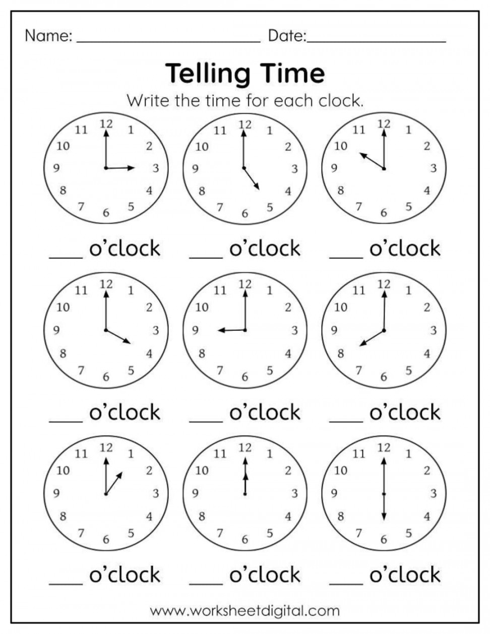 Telling Time to the Hour Worksheet Kindergarten First - Etsy