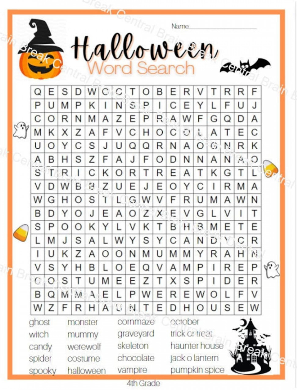 th Grade Halloween Word Search With Answer Key - Etsy