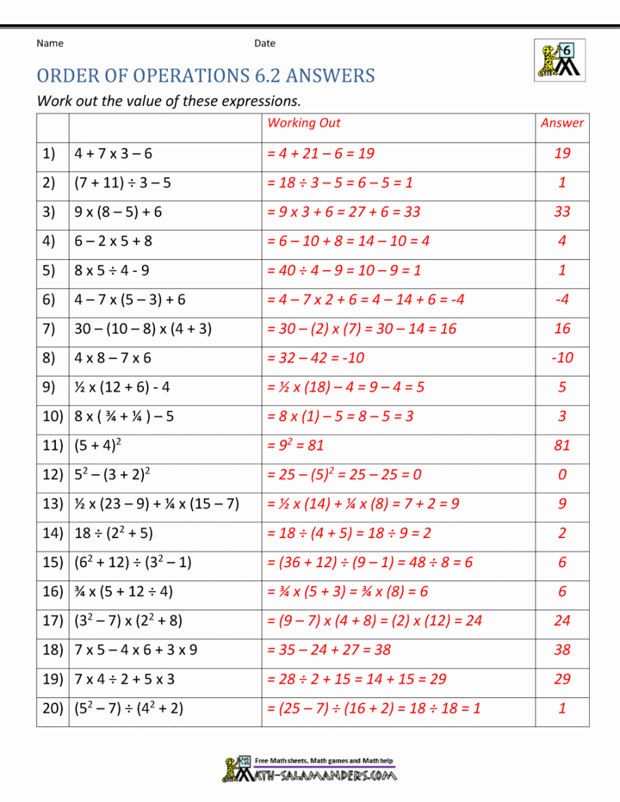 th grade order of operations worksheets 2