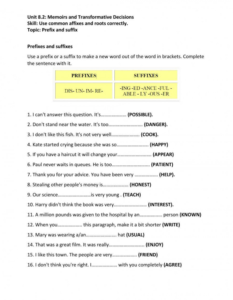 th grade - Prefix and Suffix worksheet  Live Worksheets