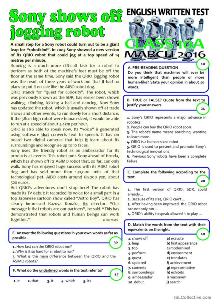 th grade TEST "Our technologica: English ESL worksheets pdf & doc