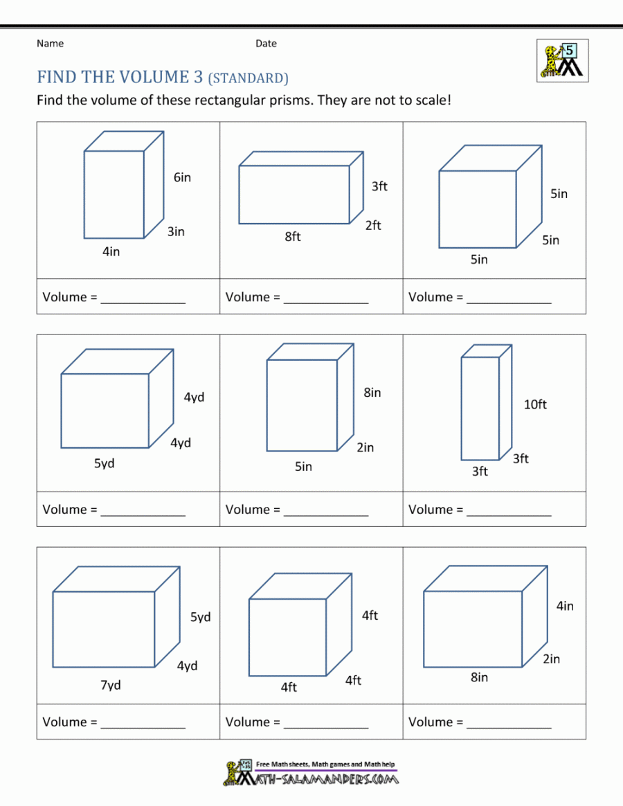 th Grade Volume Worksheets