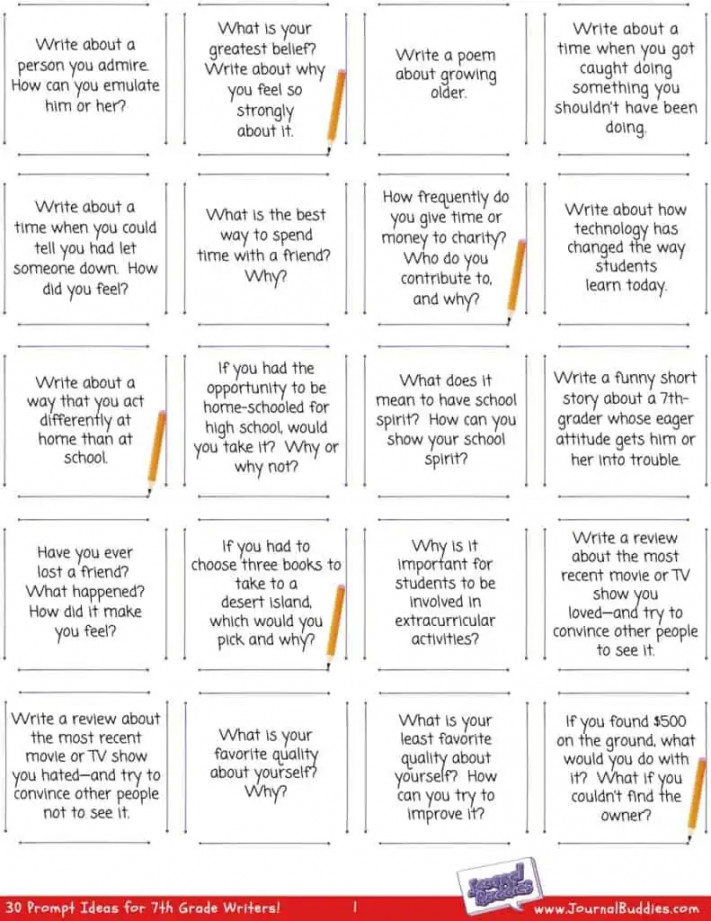 th Grade Writing Worksheets • JournalBuddies