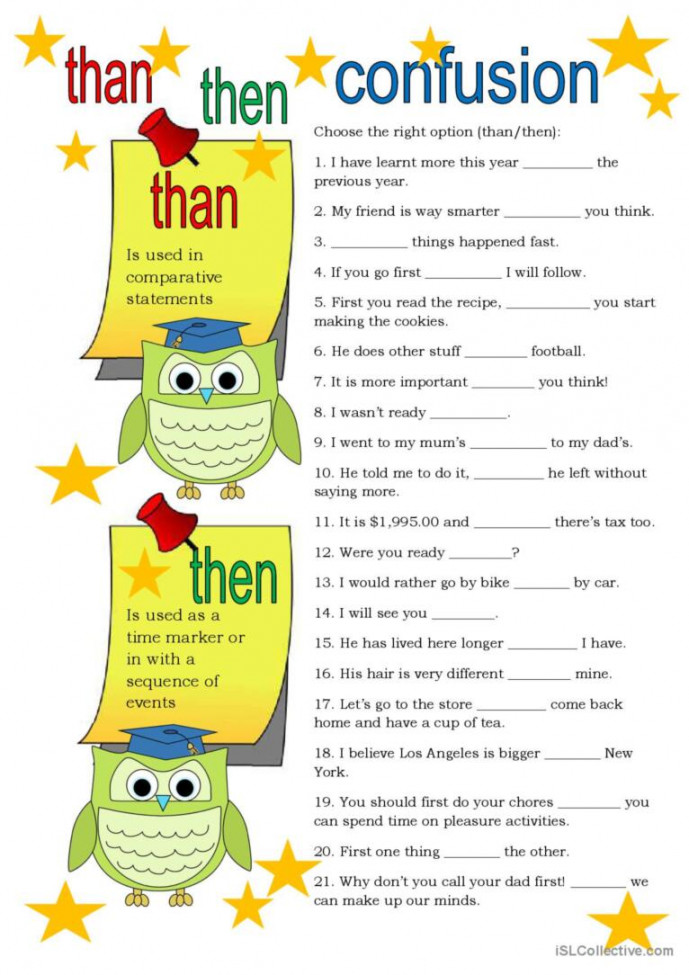 Than/then Confusion general grammar: English ESL worksheets pdf & doc