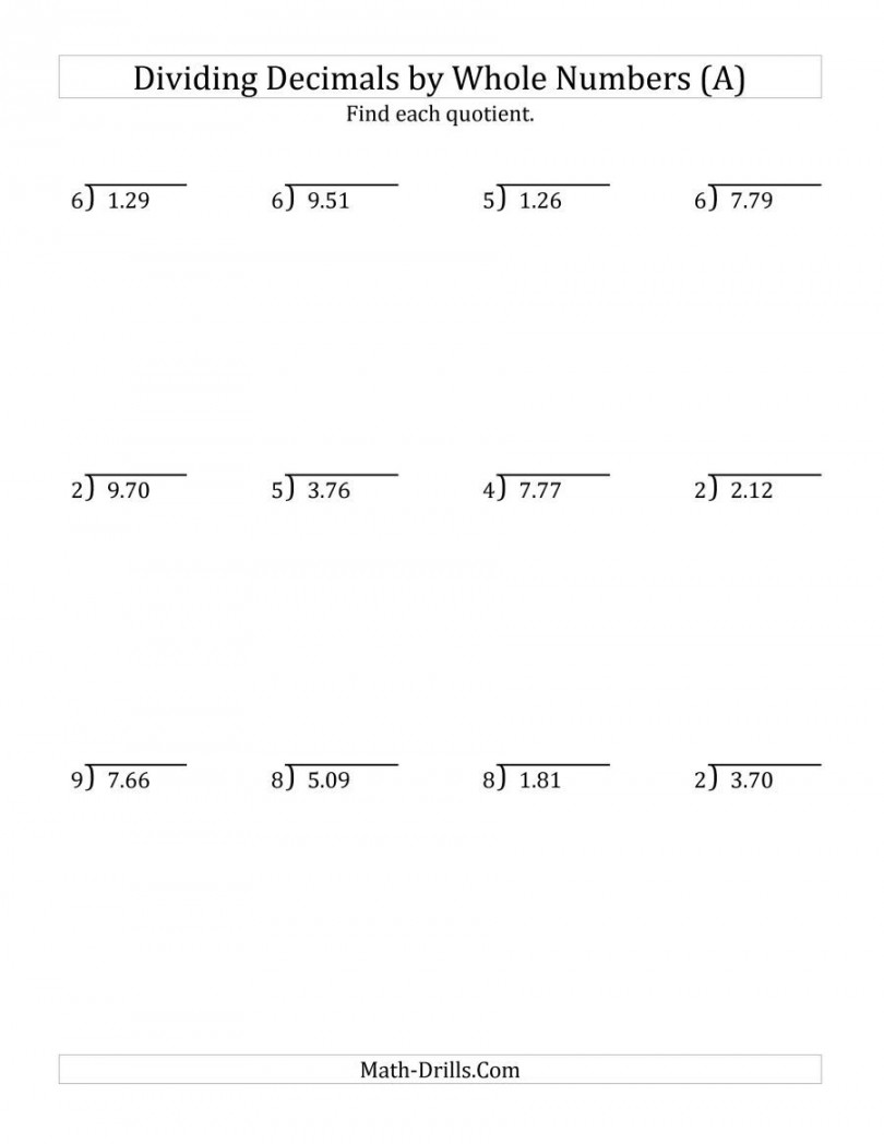 The Dividing Hundredths by a Whole Number (A) Math Worksheet from