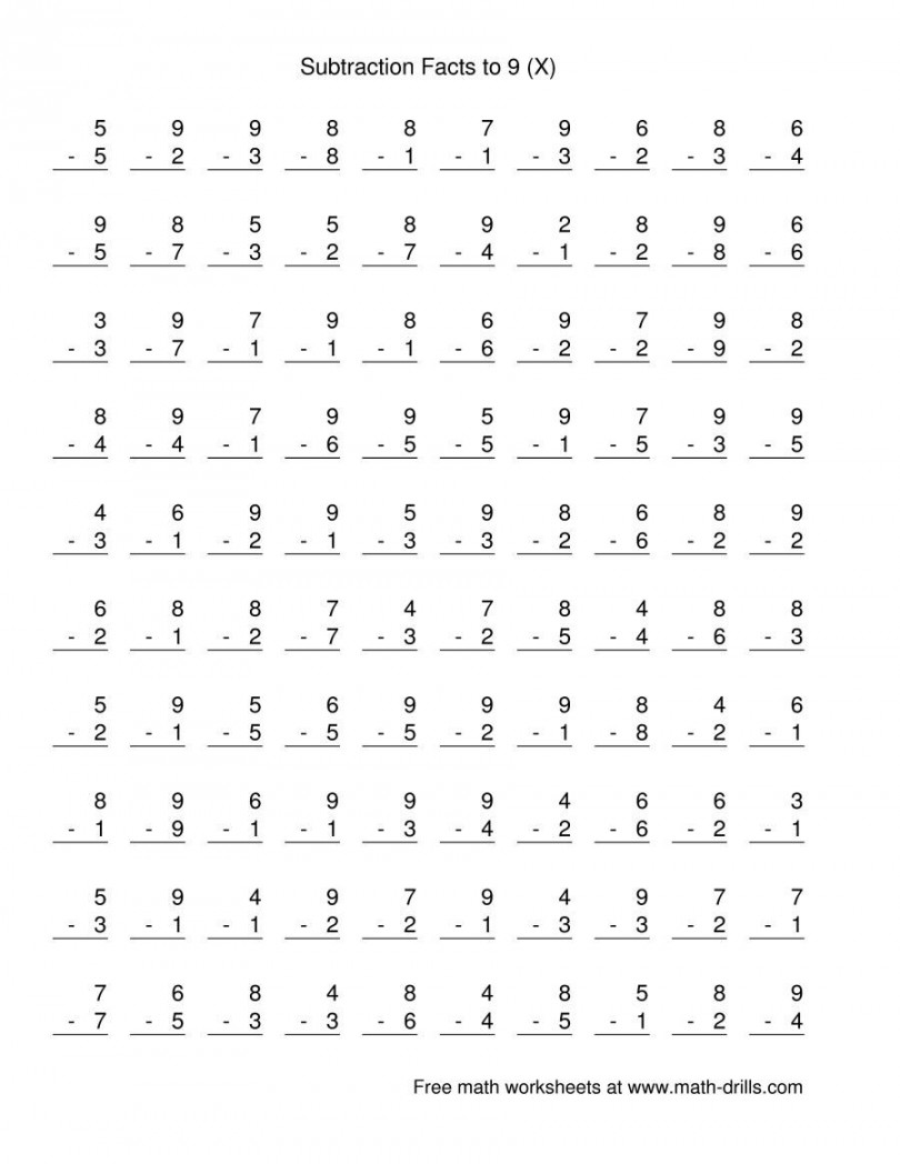 The Vertical Subtraction Facts to  --  Questions (X) Math