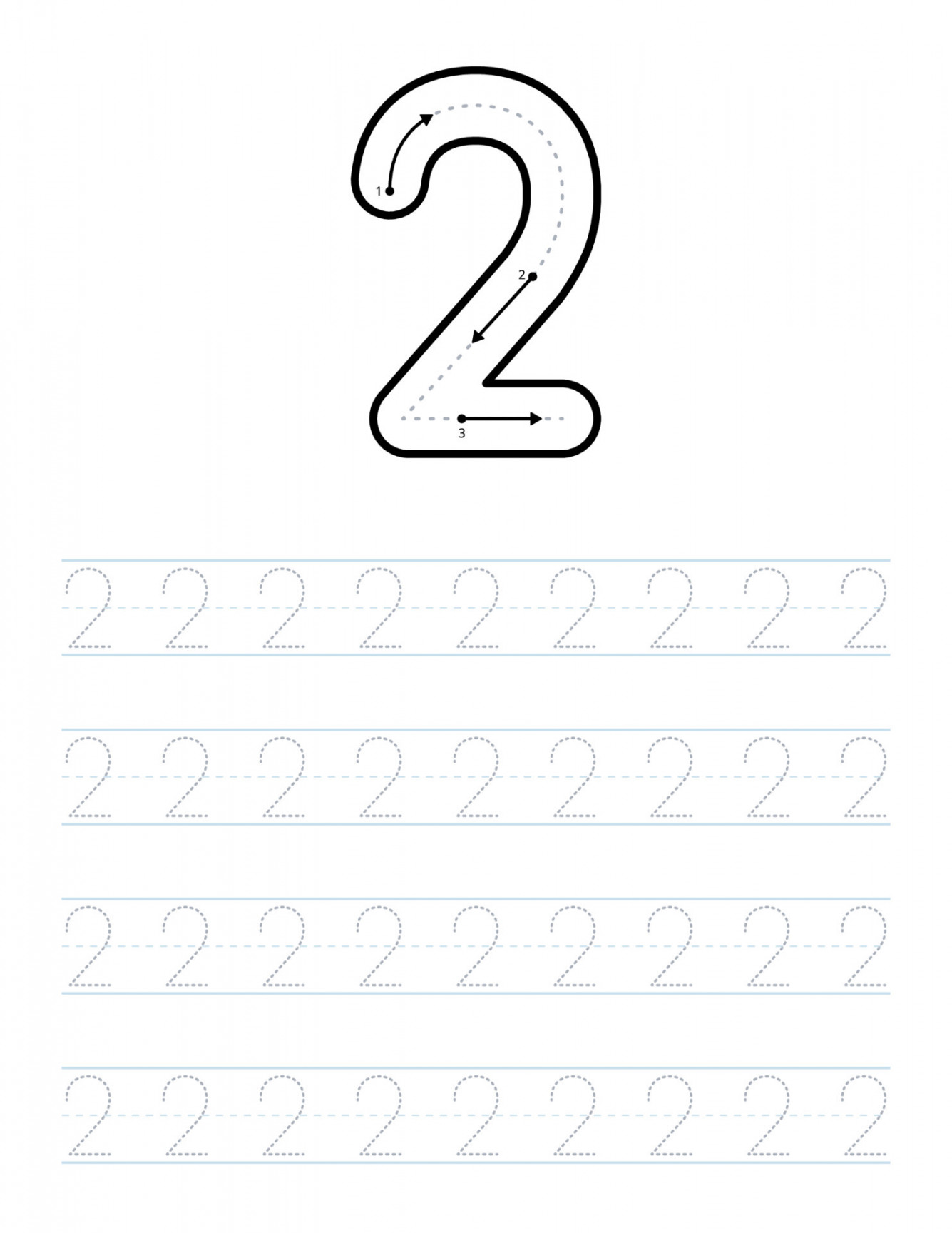 Trace number  worksheet for kids and preschool with tracing guide