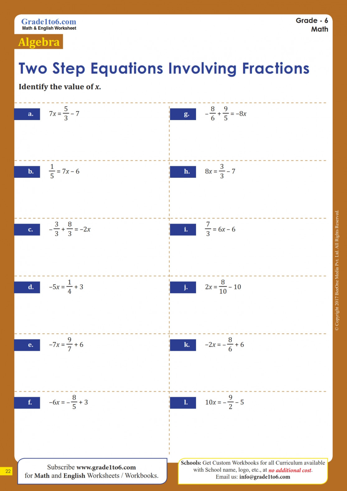 Two-Step Equations: Fractions Worksheets  Gradeto