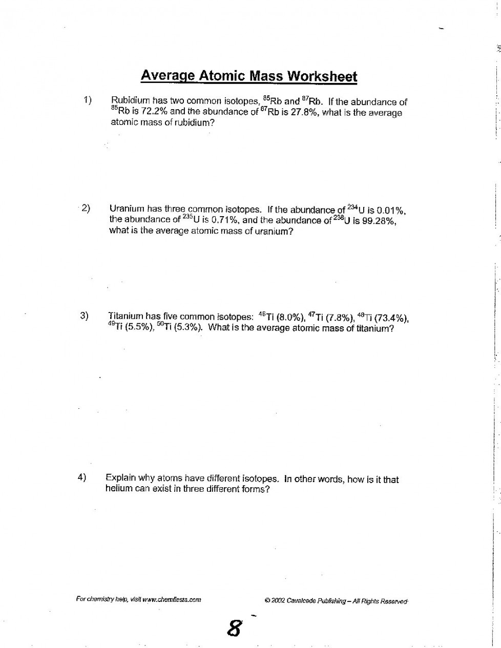 Unit--Average Atomic Mass Worksheet-cglass  St