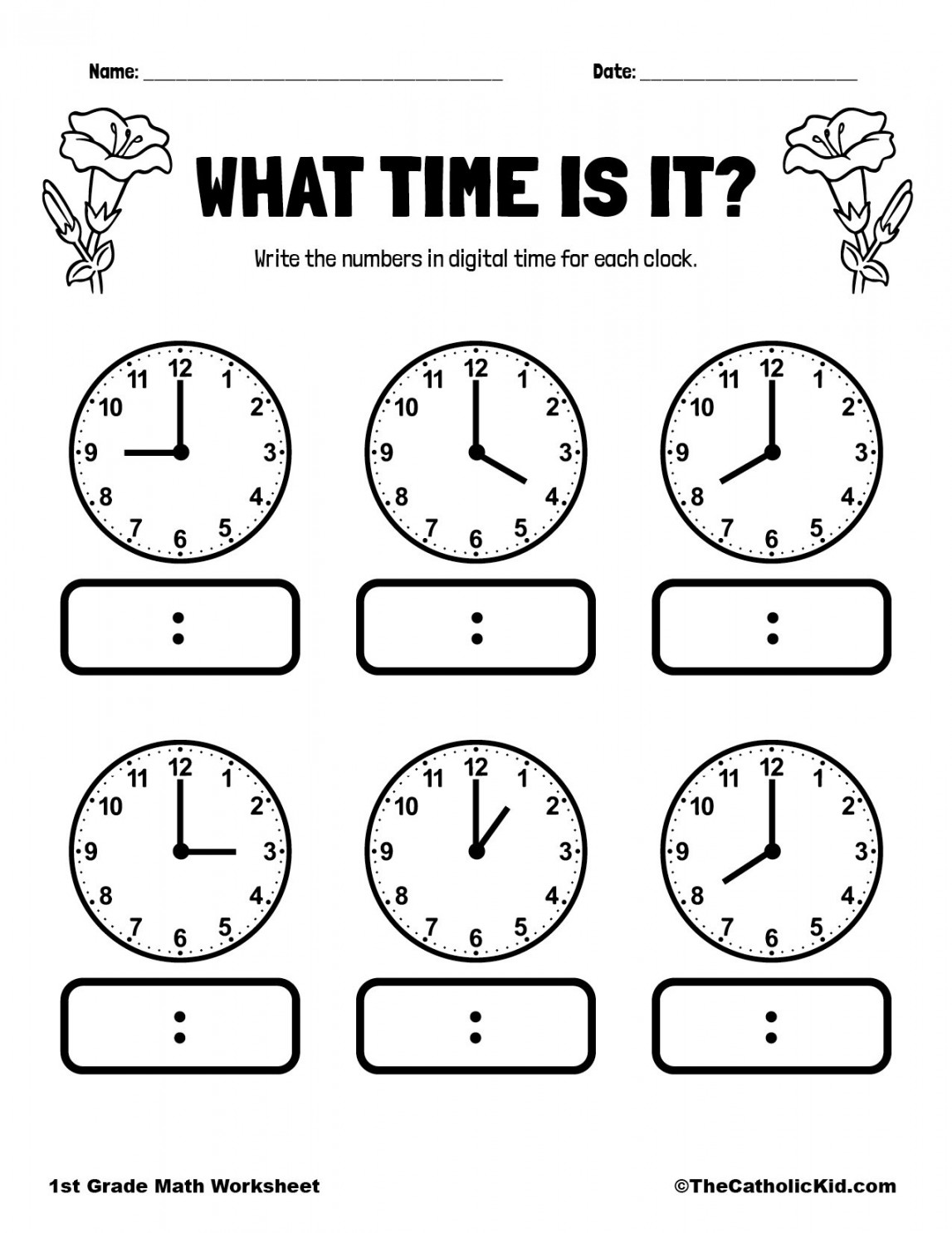 What Time is it? Printout - TheCatholicKid