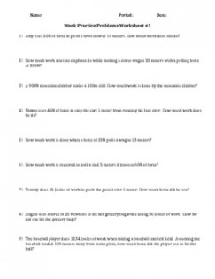 Work Practice Problems Worksheet with Answer Key(editable & fillable  resource)