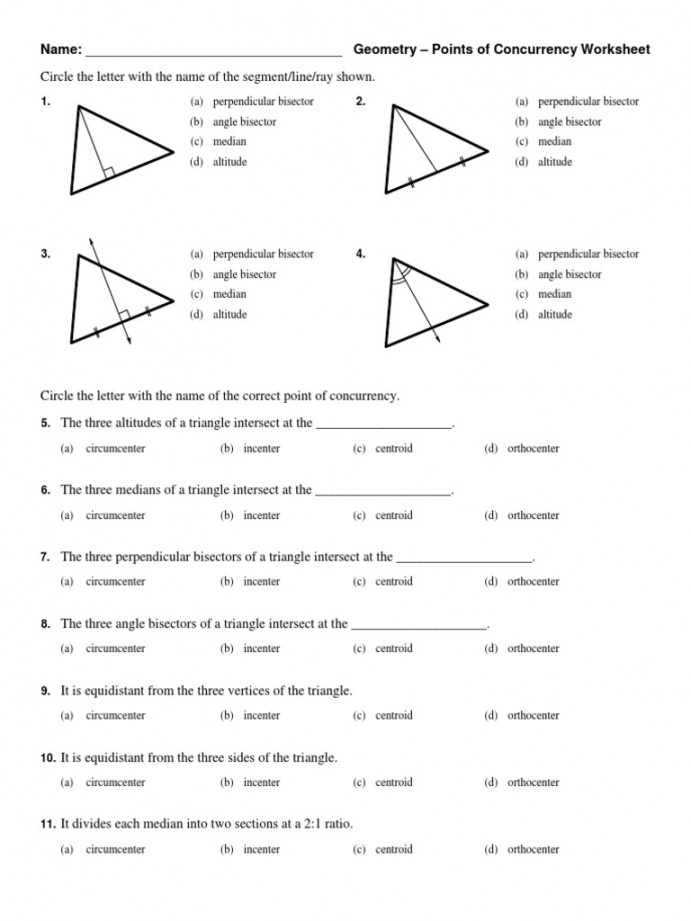 Worksheet Points of Concurrency  PDF  Euclid  Triangle