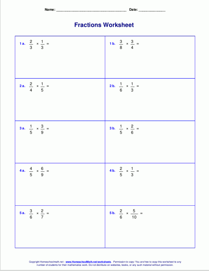 Worksheets for fraction multiplication