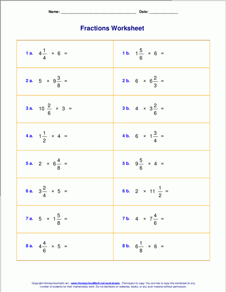 Worksheets for fraction multiplication