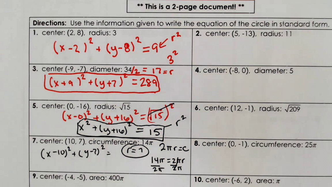 Writing Equations of Circles easy problems