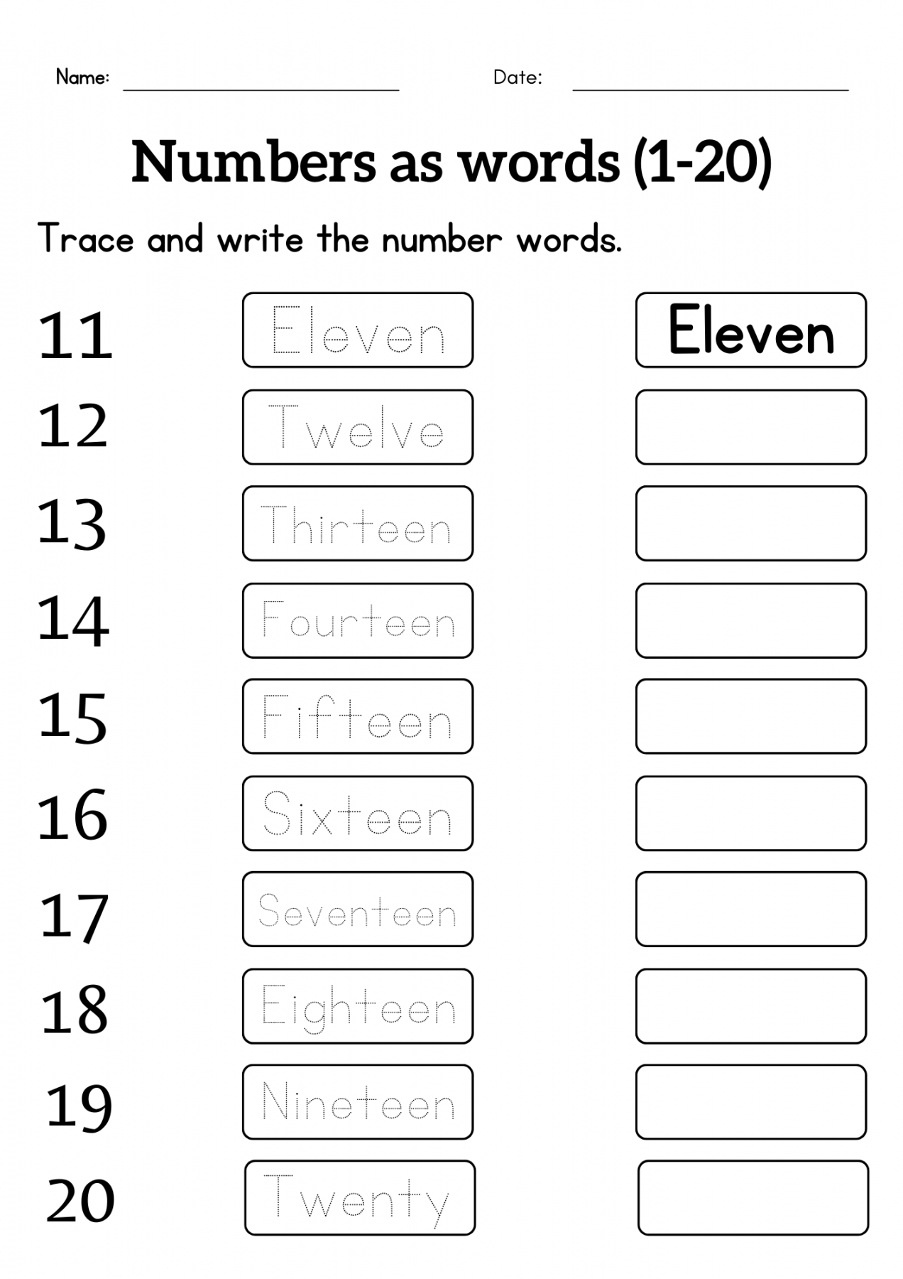 Writing number names  to  worksheet - Tracing number words for grade   or