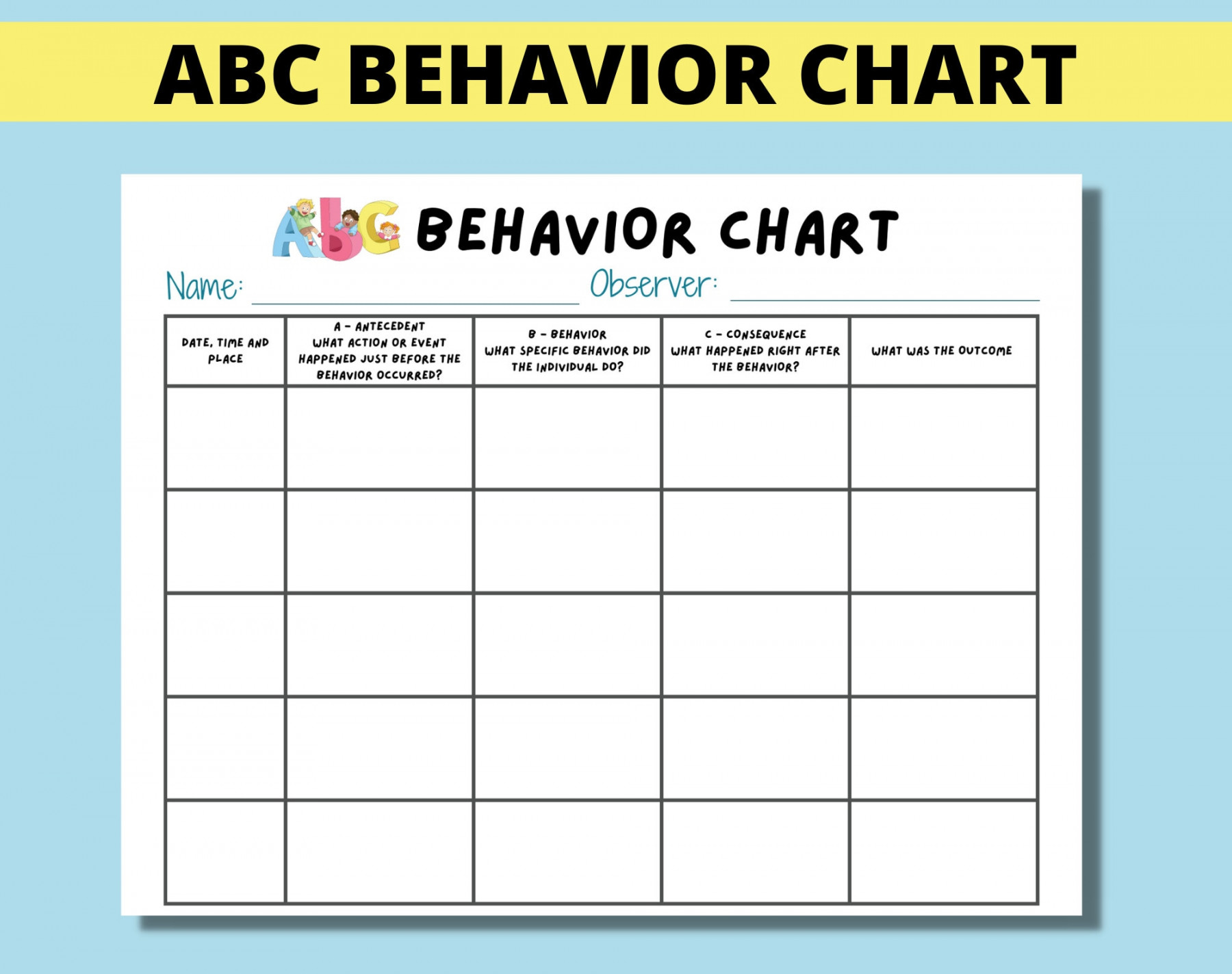 ABC Behavior Chart Printable for Kids Parents Classroom ABC