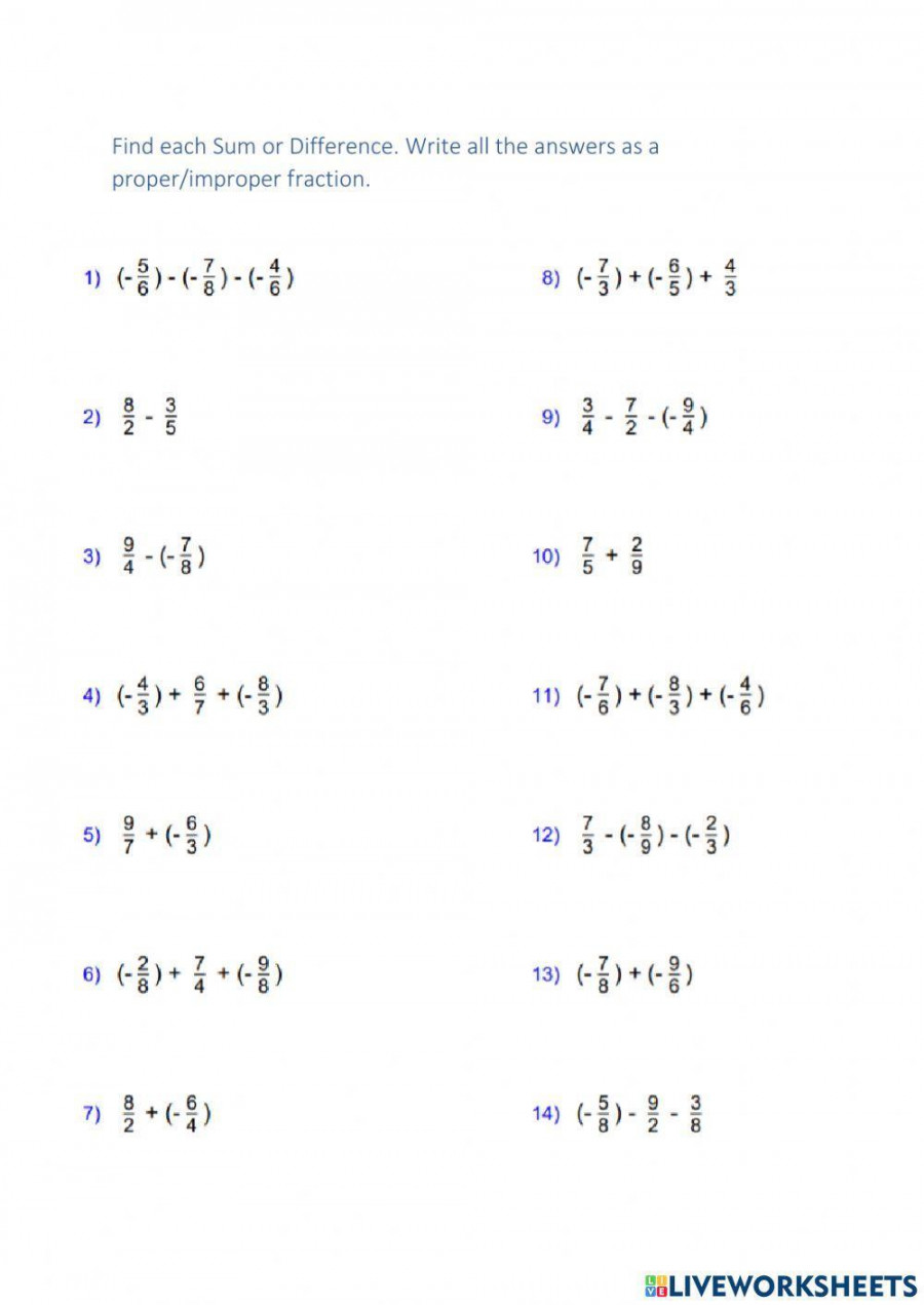 Add - Subtract Rational Numbers worksheet  Live Worksheets