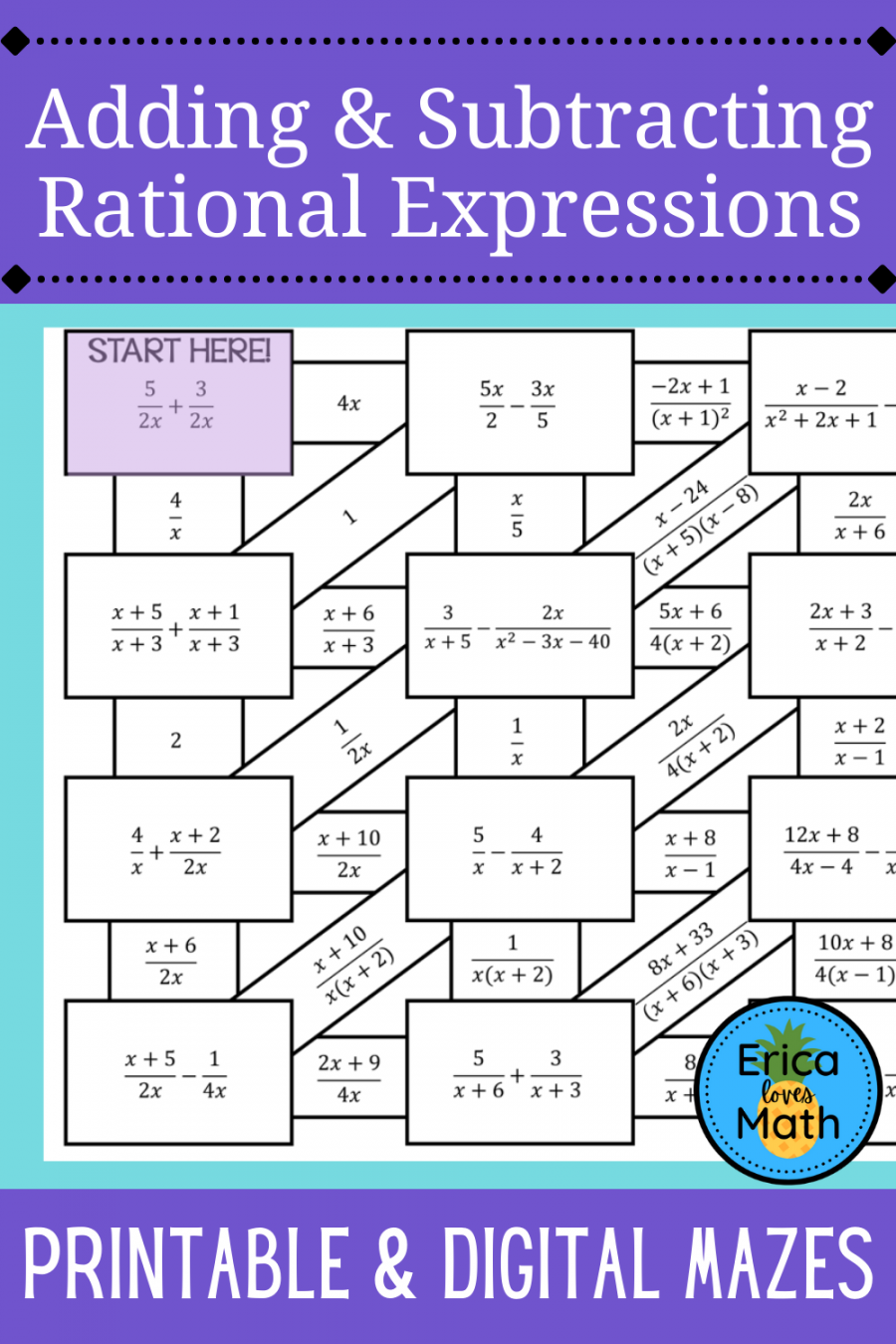 Adding & Subtracting Rational Expressions Activity Printable