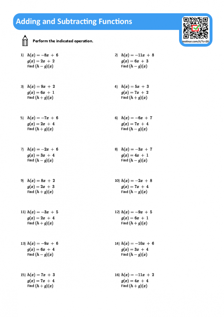 Adding and Subtracting Functions worksheets