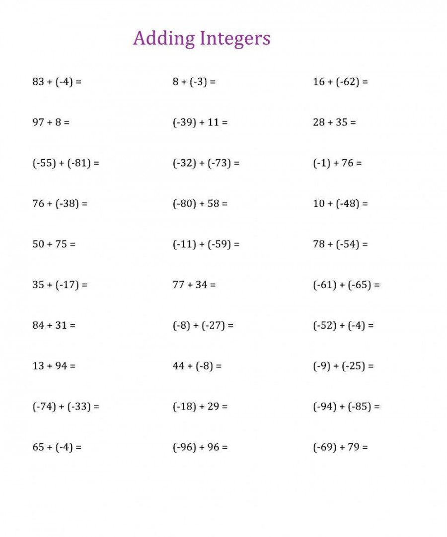 Adding and subtracting integers activity  Live Worksheets