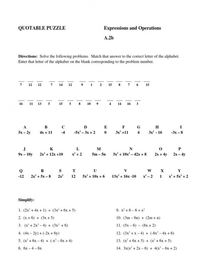 Adding and Subtracting Polynomials Worksheet  PDF  Algebra