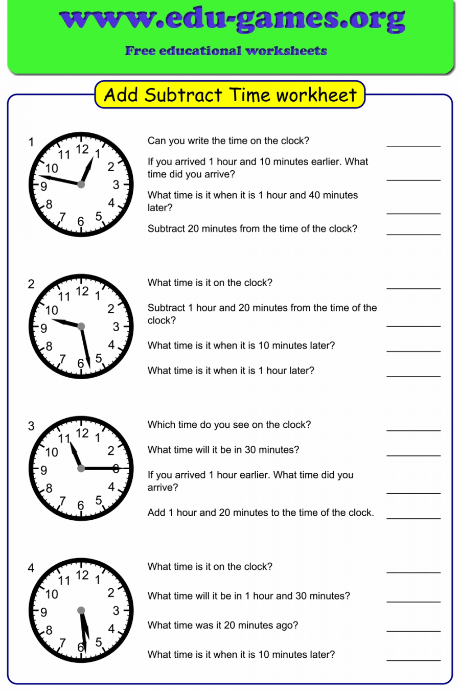 Adding Subtracting Time Worksheet Generator