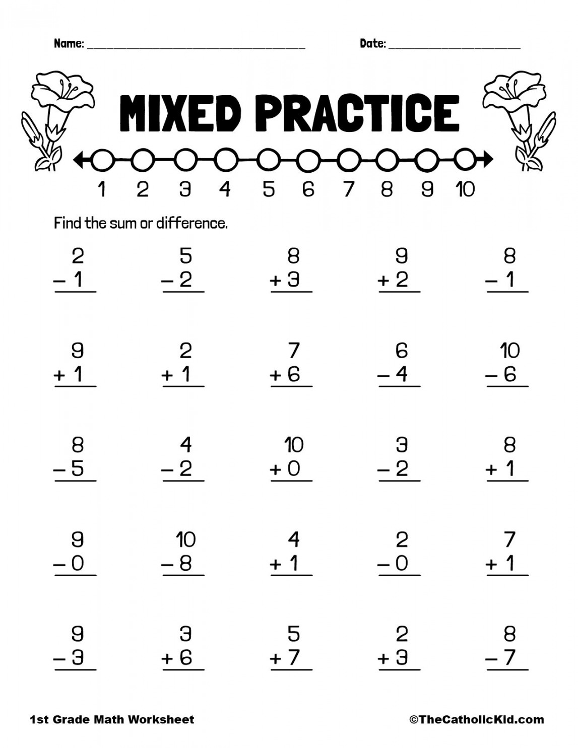 Addition & Subtraction Mixed Practice - TheCatholicKid