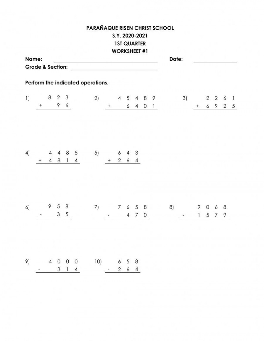 Addition and Subtraction of Whole Numbers worksheet  Live Worksheets