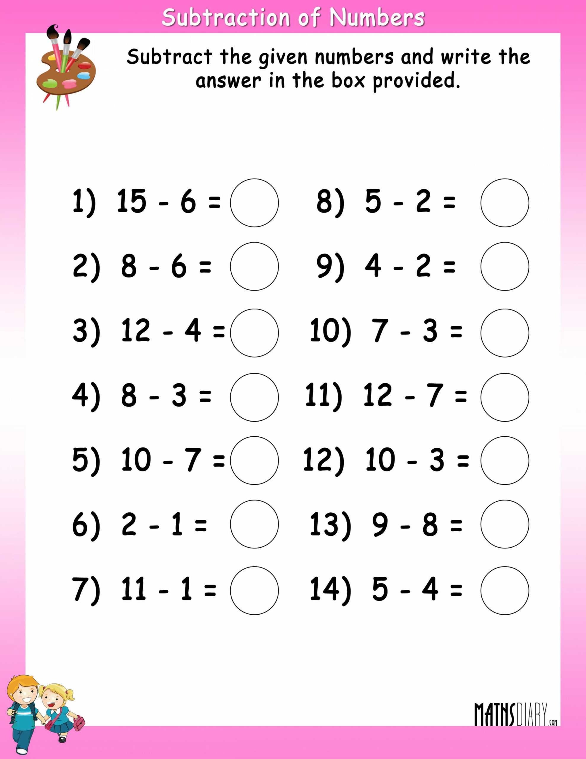 Addition/Subtraction of numbers worksheets - Math Worksheets