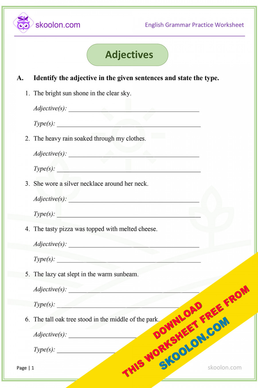 Adjectives with Answers- - skoolon