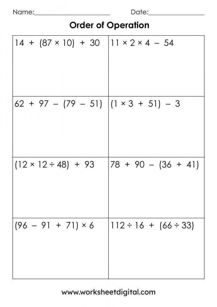 Algebra - Order of Operation - Worksheet Digital