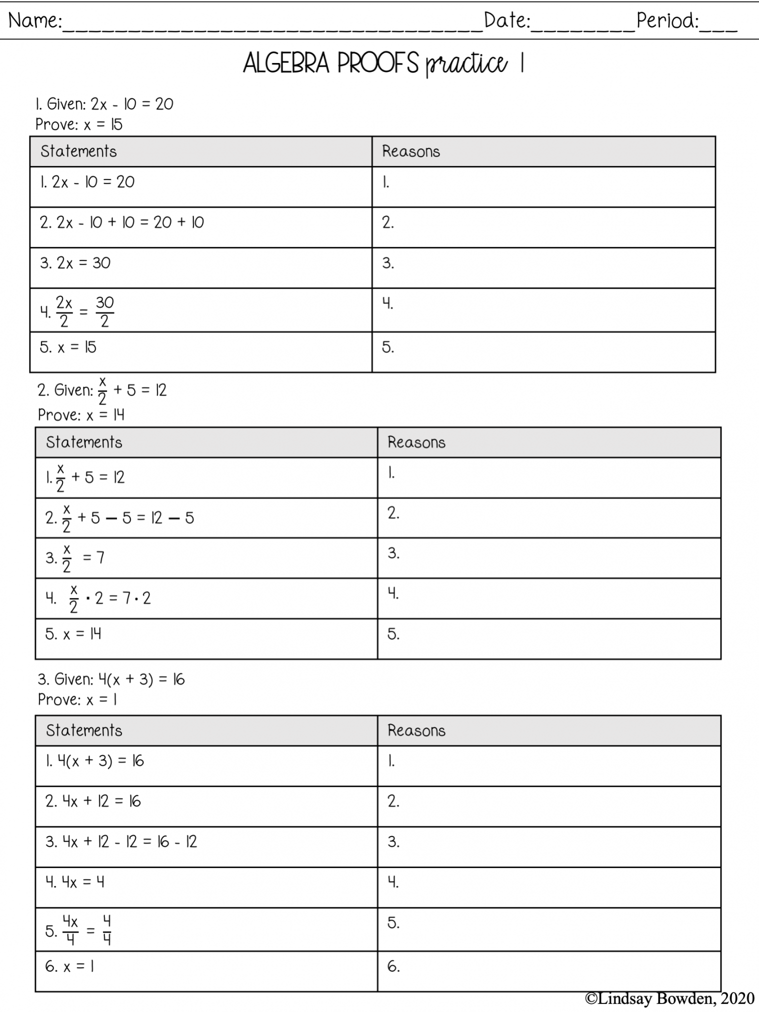 Algebra Proofs Notes and Worksheets - Lindsay Bowden