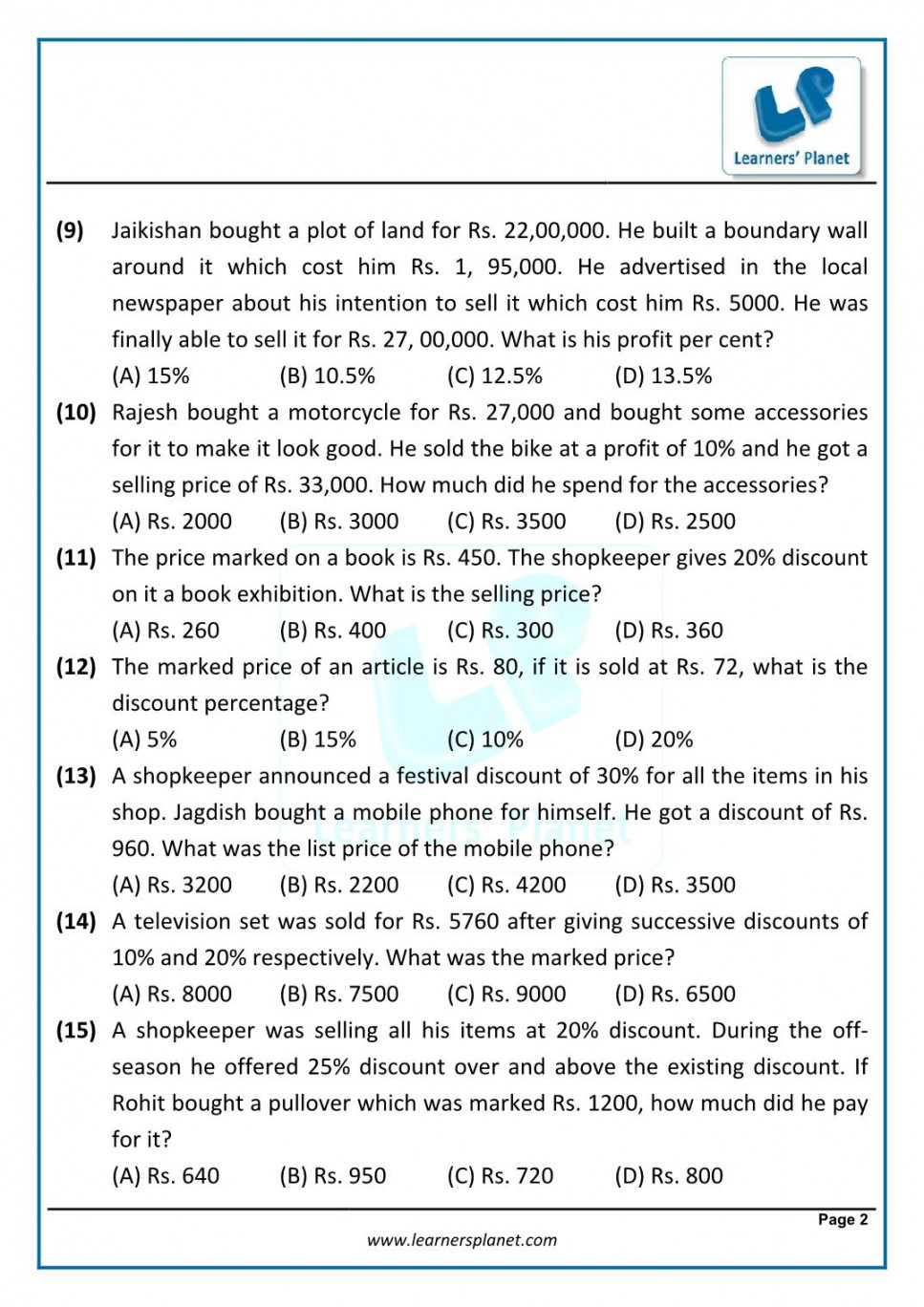 Application of percentages CBSE class  worksheet