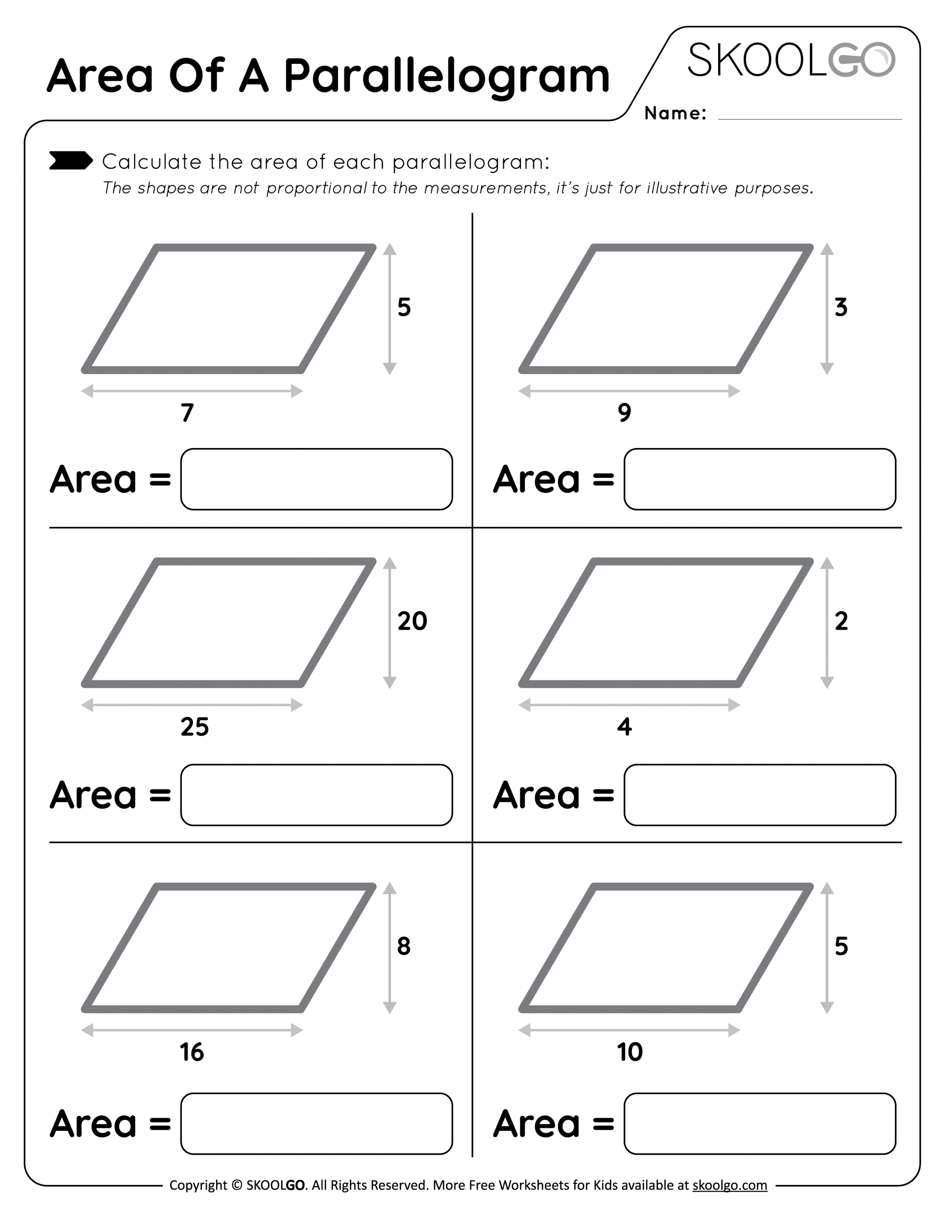 Area of a Parallelogram - Free Worksheet for Kids - SKOOLGO