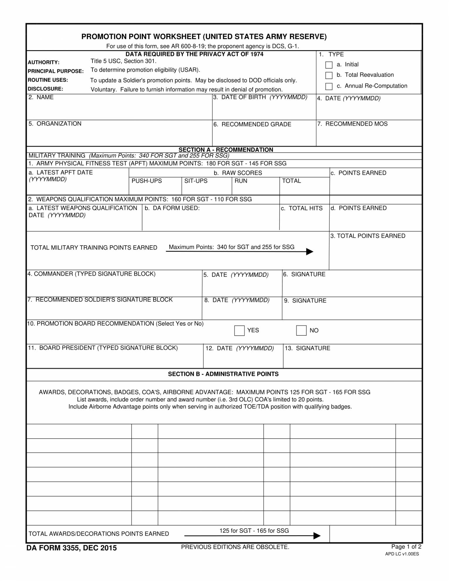 ARMY PPW - Army Promotion Point Worksheet