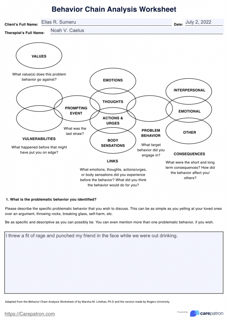 Behavior Chain Analysis Worksheet & Example  Free PDF Download