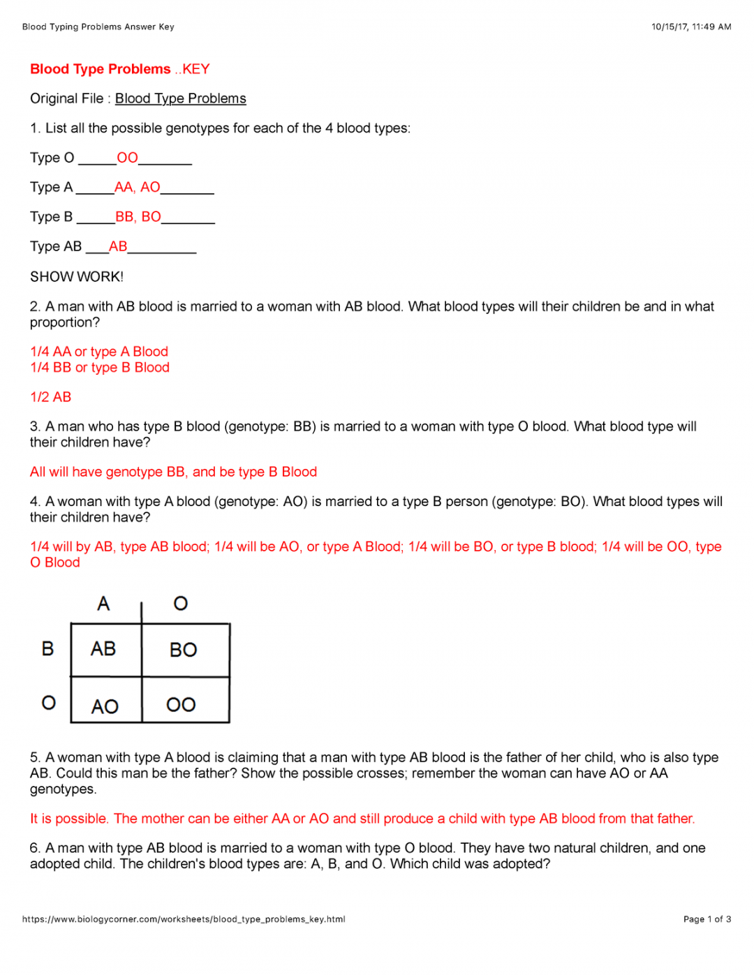 Blood Typing Problems Answer Key - html Page  of  Blood Type