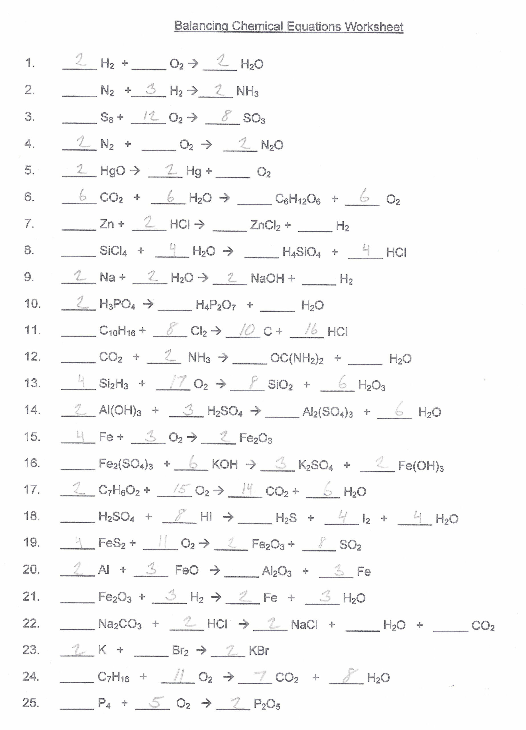Chemical equation, Chemistry worksheets, Balancing equations