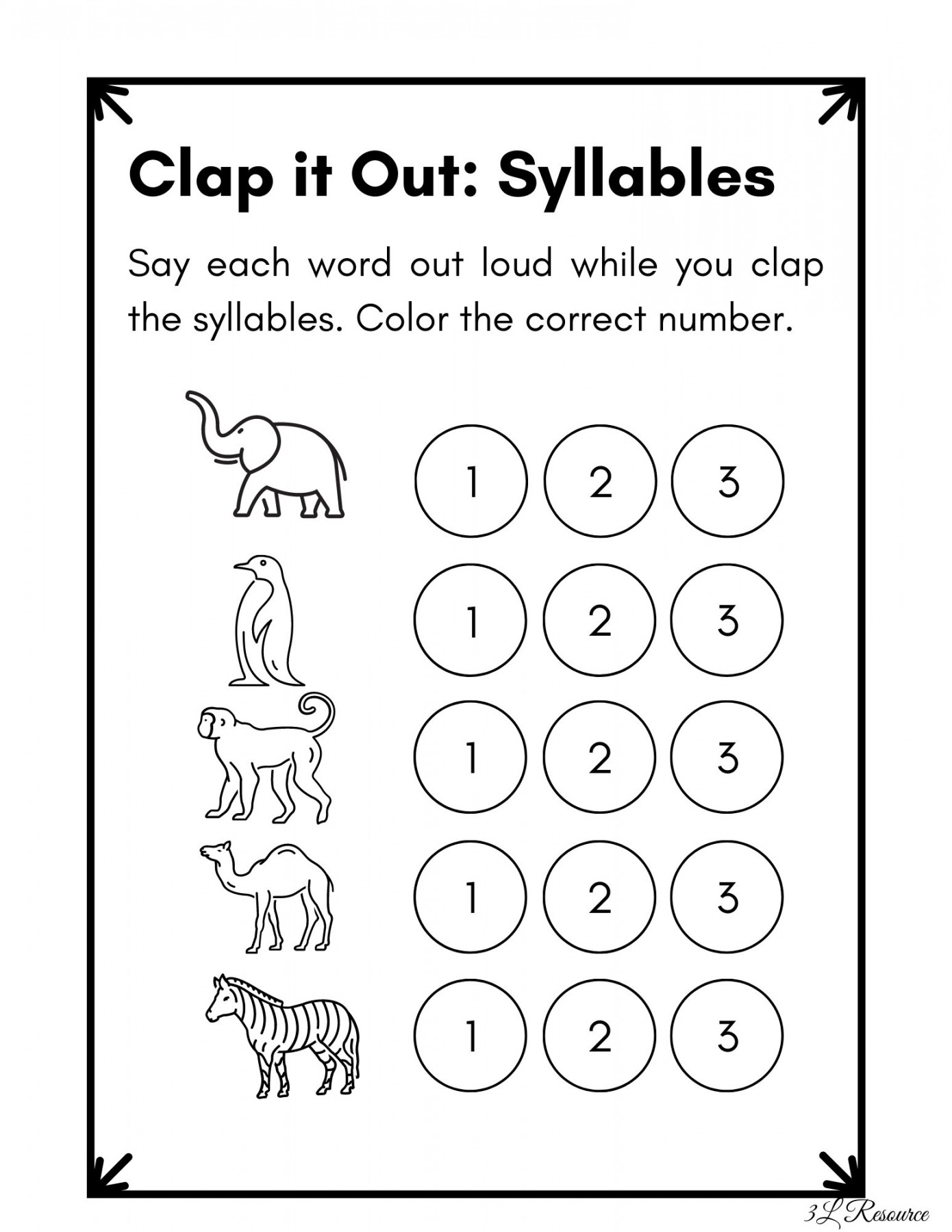 Clap It Out Syllables Worksheet Kindergarten Preschool - Etsy Canada