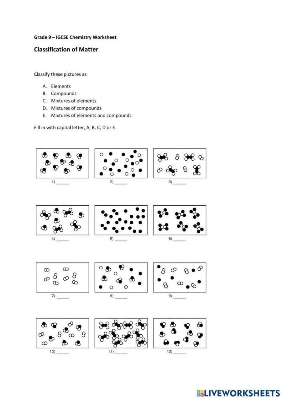 Classification of Matter worksheet  Live Worksheets