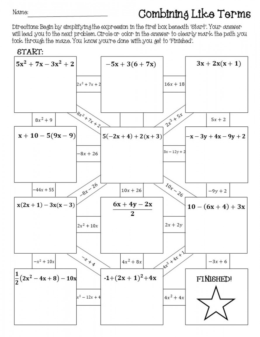 Combining Like Terms Maze Activity