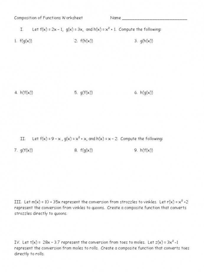 Composition of Functions Worksheet  PDF