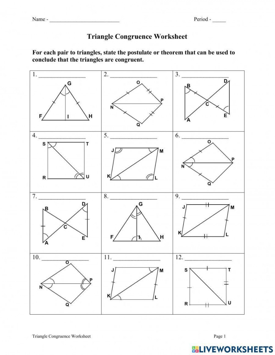 Congruence of Triangles worksheet  Live Worksheets