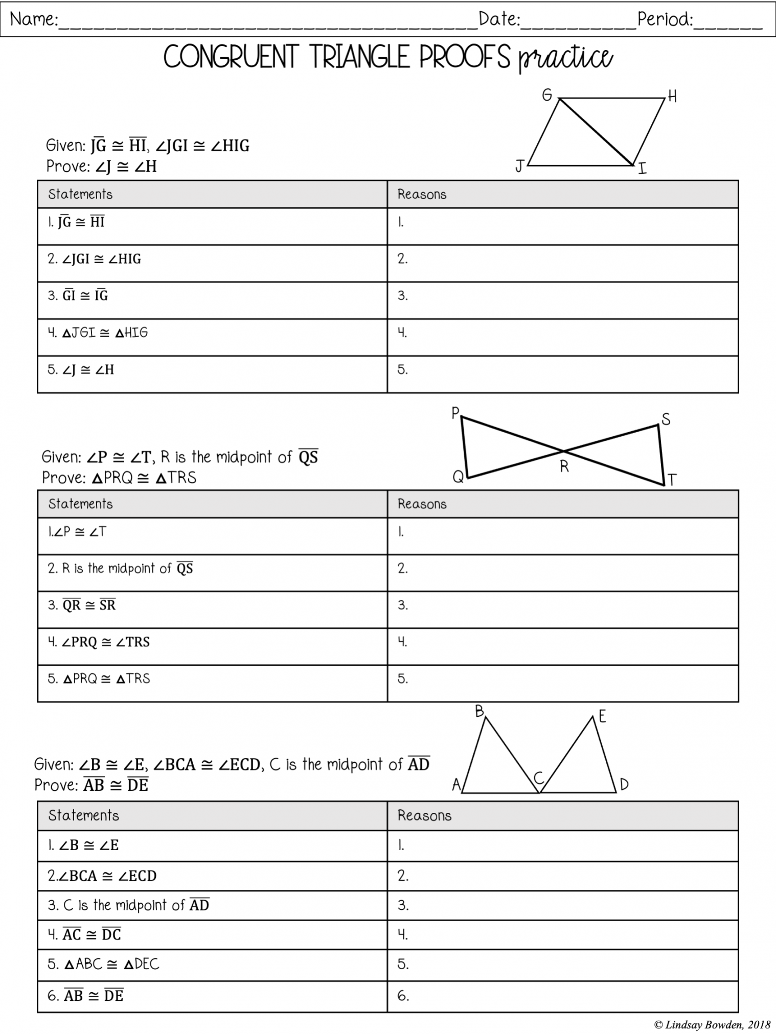 Congruent Triangles Notes and Worksheets - Lindsay Bowden