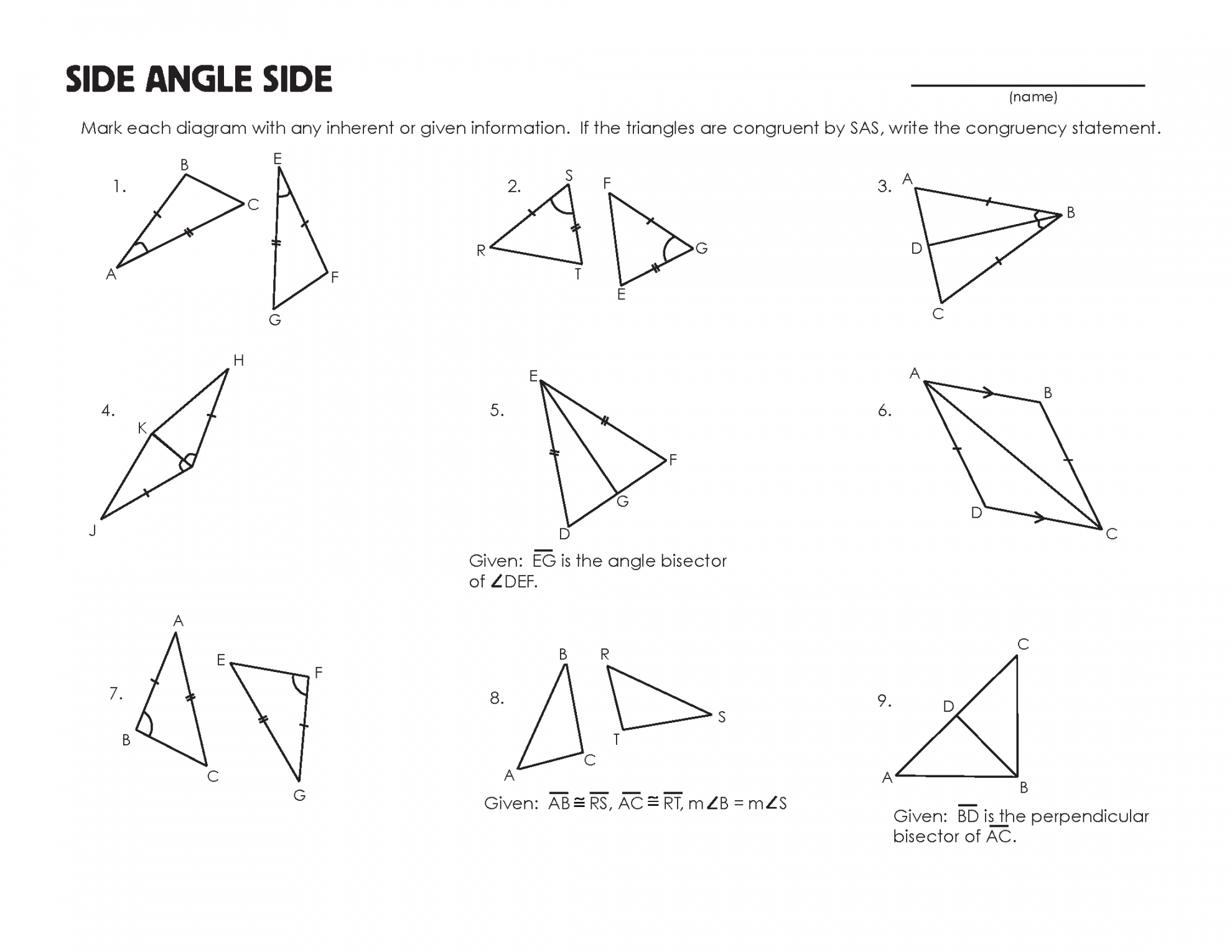Congruent Triangles Worksheet  Geometry worksheets, Congruent