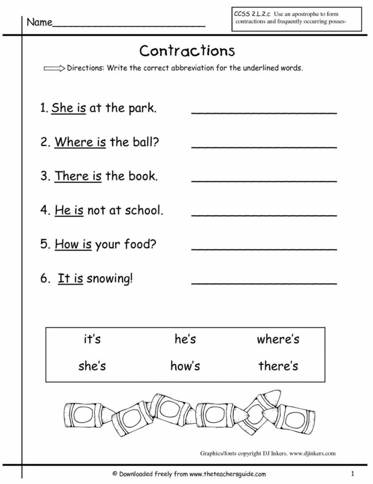 Contraction Worksheets st Grade Biology worksheet, Science – Printable ...