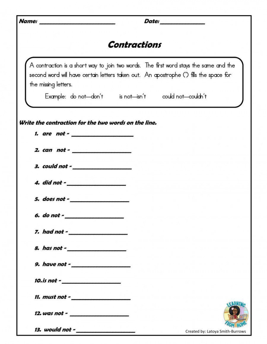 Contractions with not worksheet  Live Worksheets